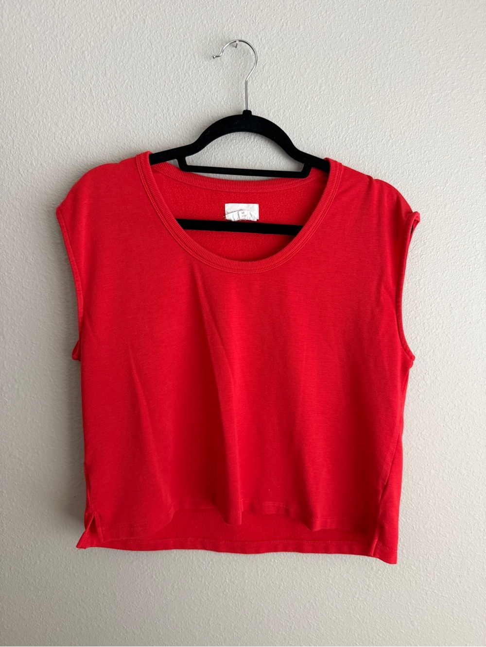 Lou & Grey Sz M Boxy Pullover Sweater Short Sleeve Bright Red Scoop Neck